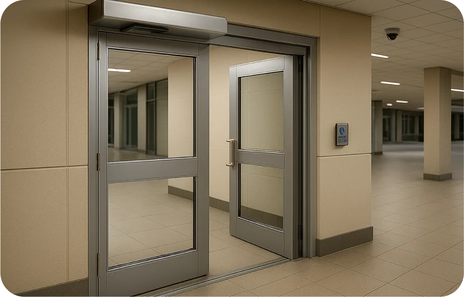 Automatic Operator Commercial Doors designed for hospitals with secure entry
