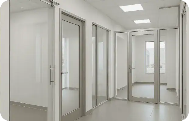 Glass doors and partitions